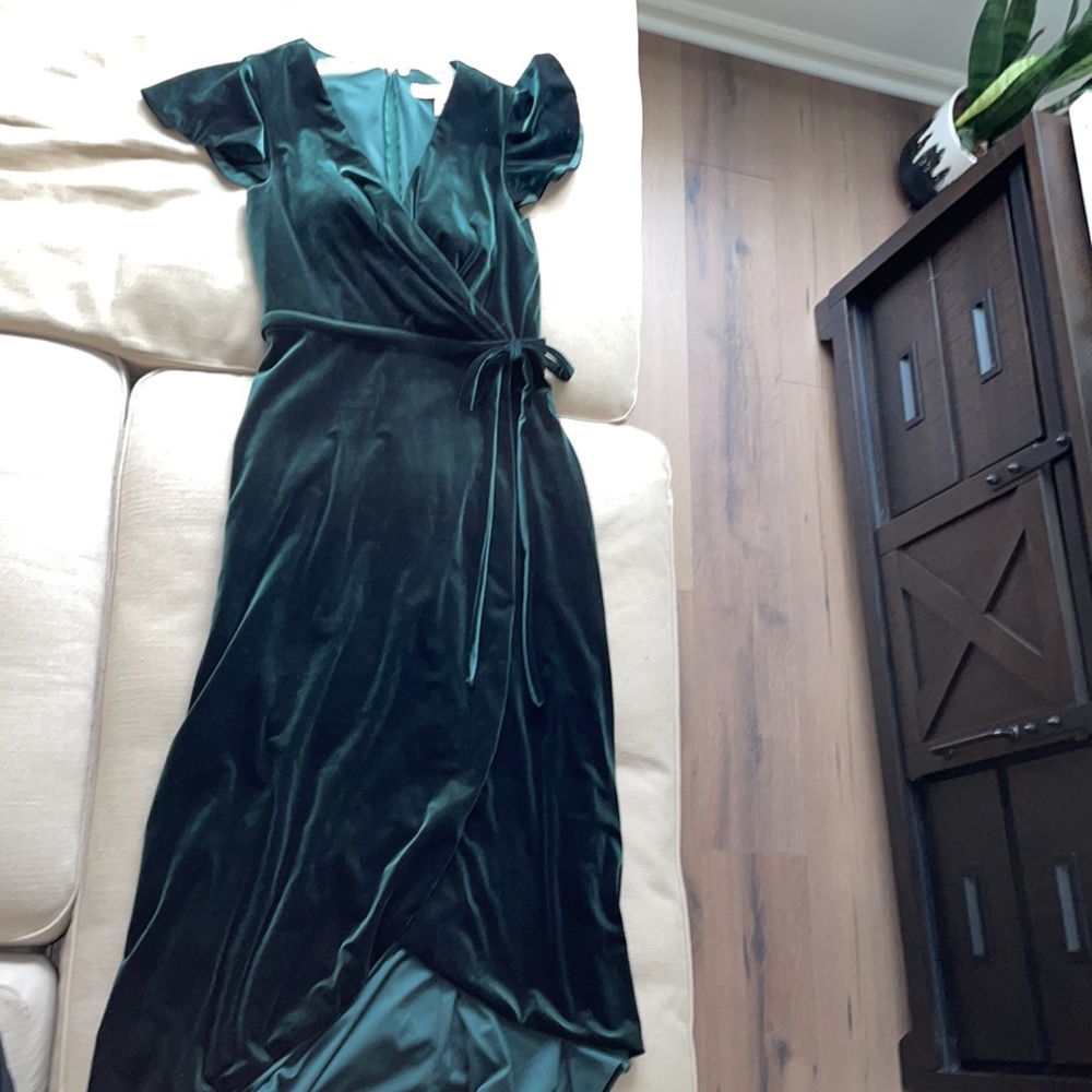 Velvet green bridesmaid dress